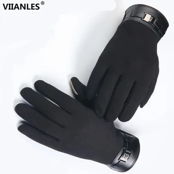

VIIANLES Touched Screen Mittens Cotton Wrist Winter Mittens Fashion Cloth Plush Feeling Men Glove High Quality Black Beanies