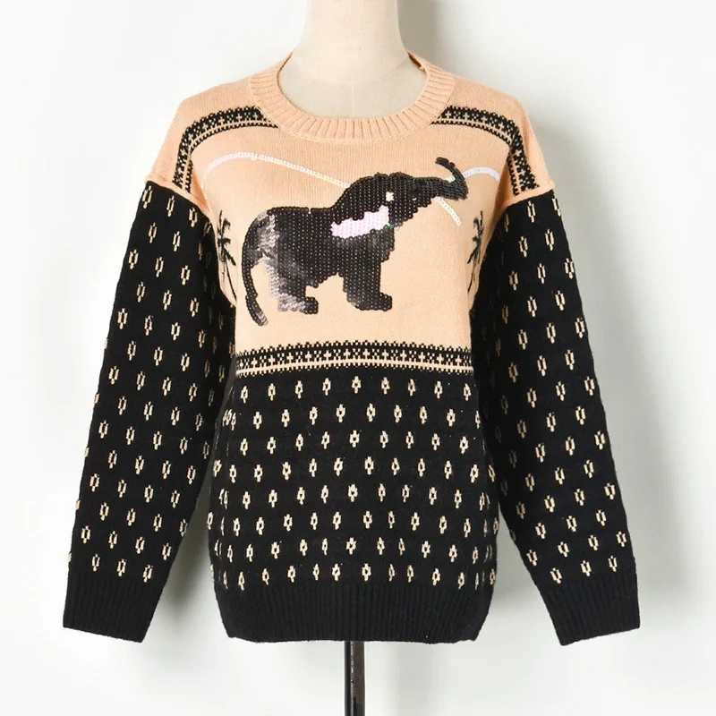 Apricot Sweater Новое поступление зима столкновения кокосовой пальмы блестки как вязанный толстый свитер женский пуловер Z90812 - Цвет: Apricot Sweater