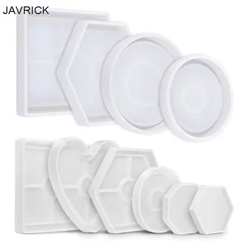 

4/6Pcs Crystal Epoxy Resin Mold Hexagon Round Coaster Casting Silicone DIY Mould