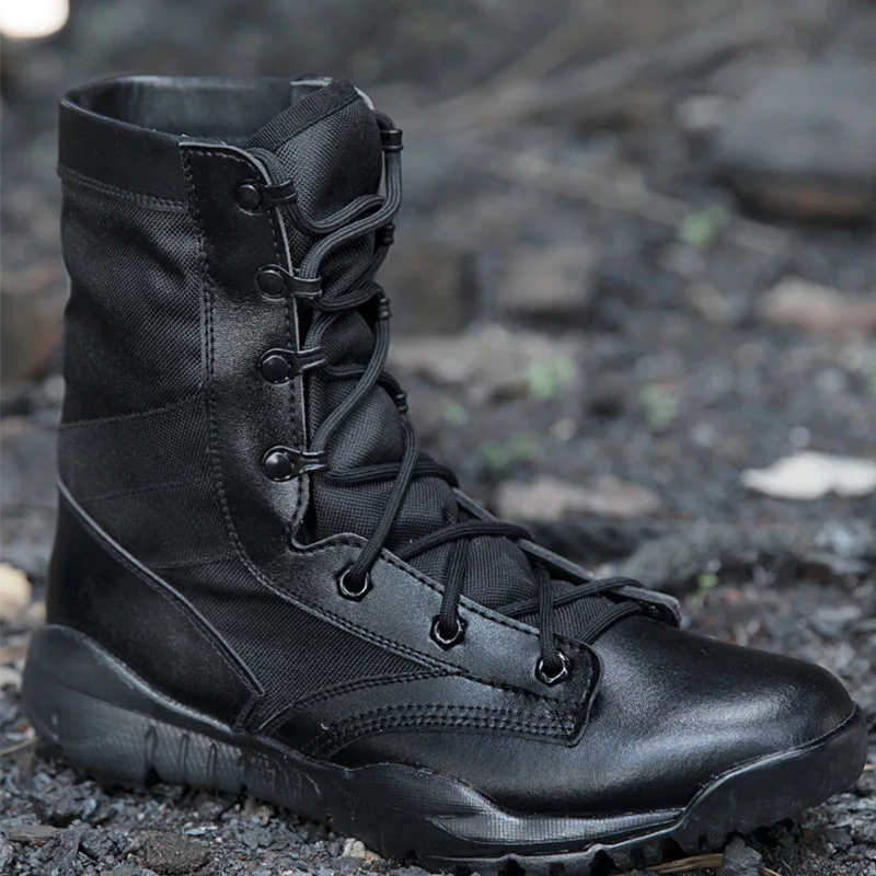Botas militares tácticas para hombre, zapatos de trabajo de cuero, botas de motocicleta, zapatos de para caminar, zapatillas transpirables de patrulla para hombre - AliExpress