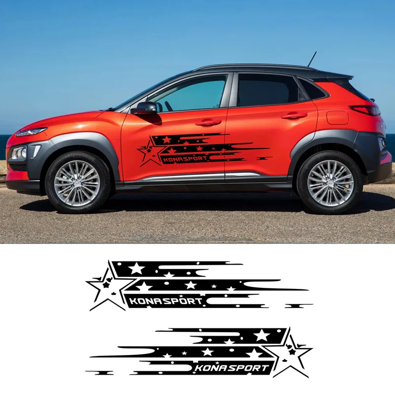 

1Set Splash Stripes Stickers Car Body Both Side Decor Decals Sport Styling For Hyundai KONA Door Sticker Vinyl Body Decal