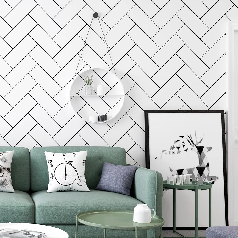

White Mural Nordic Black Decoration Brick Wall Papers Home Decor Ins Geometric Wallpaper For Living Room Bedroom Walls