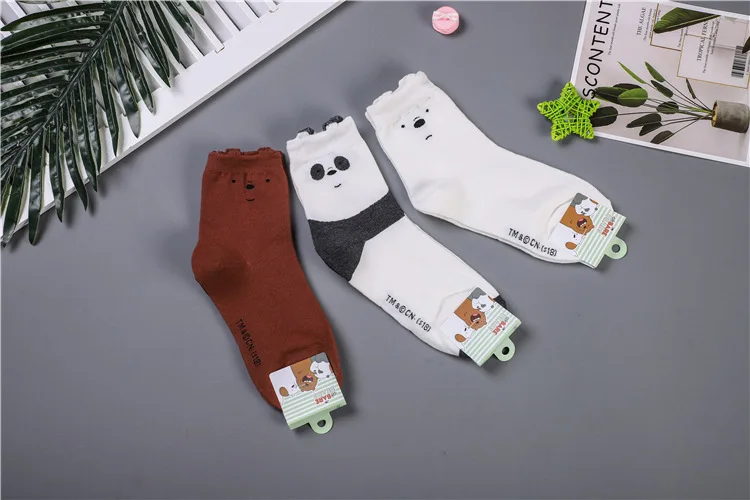 Аниме мы вся правда о медведях принт Носки гризли панда IceBear милые с изображением забавного героя мультфильма; женские хлопковые носки для девочек модные осенний спортивный комплект