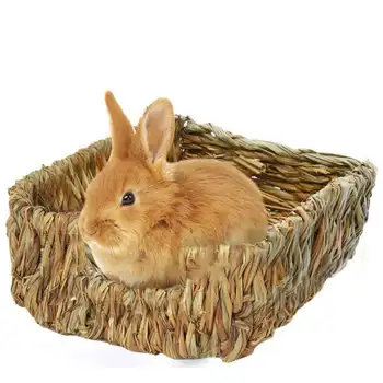 

New Portable Grass Bed - Hand-Made With Natural Grass Provides Paws Protection & Relaxation Safe & Comfortable For Rabbits, Chin