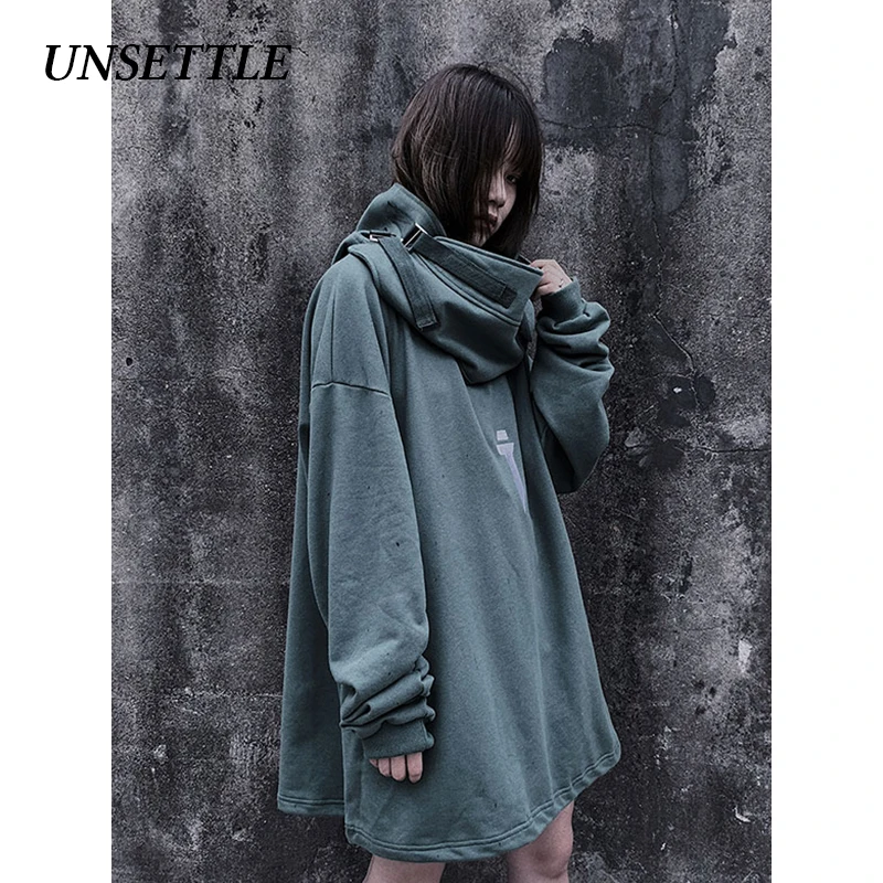 UNSETTLE High neck Fish mouth Pullover japanese Sweatshirts Men/Women Hoodies oversize Streetwear Hip Hop Harajuku Male Tops