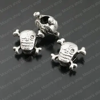 

15*12mm Antique Silver color Skull Skeleton Alloy big hole beads Bracelets Accessories 30 pieces(JM3578)