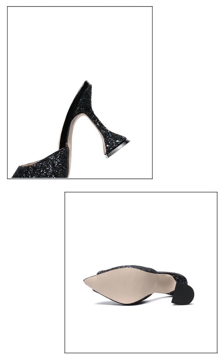 Aneikeh; коллекция года; Модные женские Босоножки на каблуке с блестками; Классические босоножки на высоком каблуке с открытым носком; женская обувь; вечерние туфли-лодочки в римском стиле; Цвет Черный