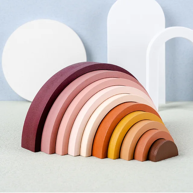 Kids Large Rainbow Arch Bridge Semicircle Building Blocks Wooden Toy Baby Color Creative Game Education Montessori Children Toys 2