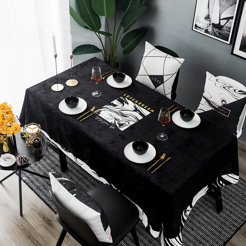 Black Entry Luxury Velvet Table Cloth Waterproof Creative Nordic Dining