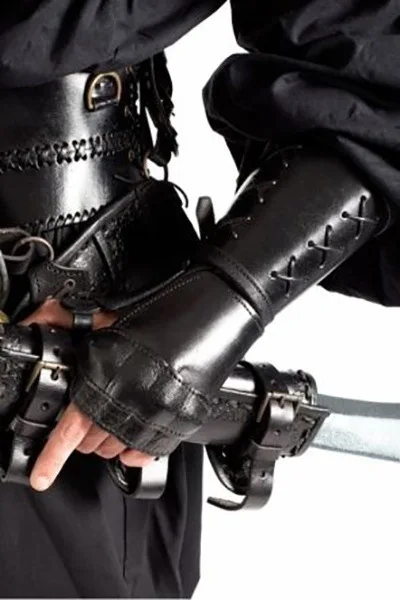 Medieval Men's Lace-up PU Leather Arm Wrist Cuffs Bracers Warrior