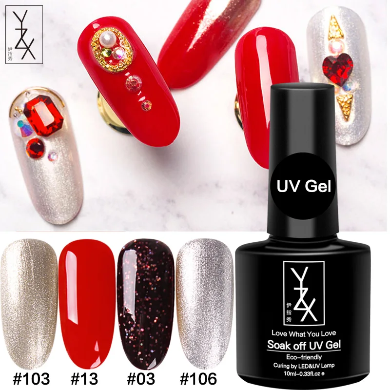 YZX 40 мл гель uv Vernis лак для ногтей набор красный черный серебряный молочный белый блестящий цвет шампанского Золото Блестки лак для ногтей маникюр