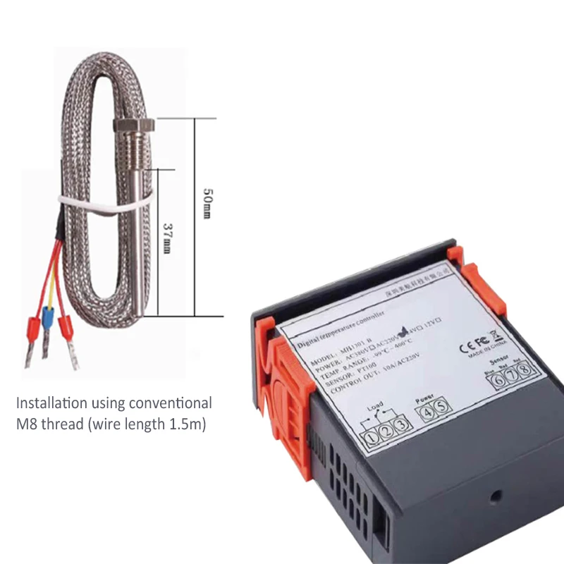 Digital Temperature Controller Digital Thermostat Digital Temperature Controller-99~400 degree PT100 M8 Probe Thermocouple Sensor Embedded Thermostat 220V Heating Cooling Switch