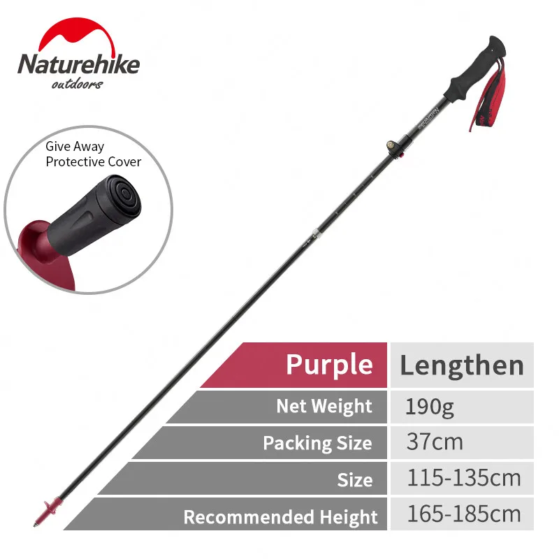 Purple 115cm-135cm Naturehike углеродного волокна альпеншток 175 г ультралегкий складной 5-разделы треккинг полюс Регулируемый Пеший Туризм трости NH18D010-Z - Цвет: Purple 115cm-135cm