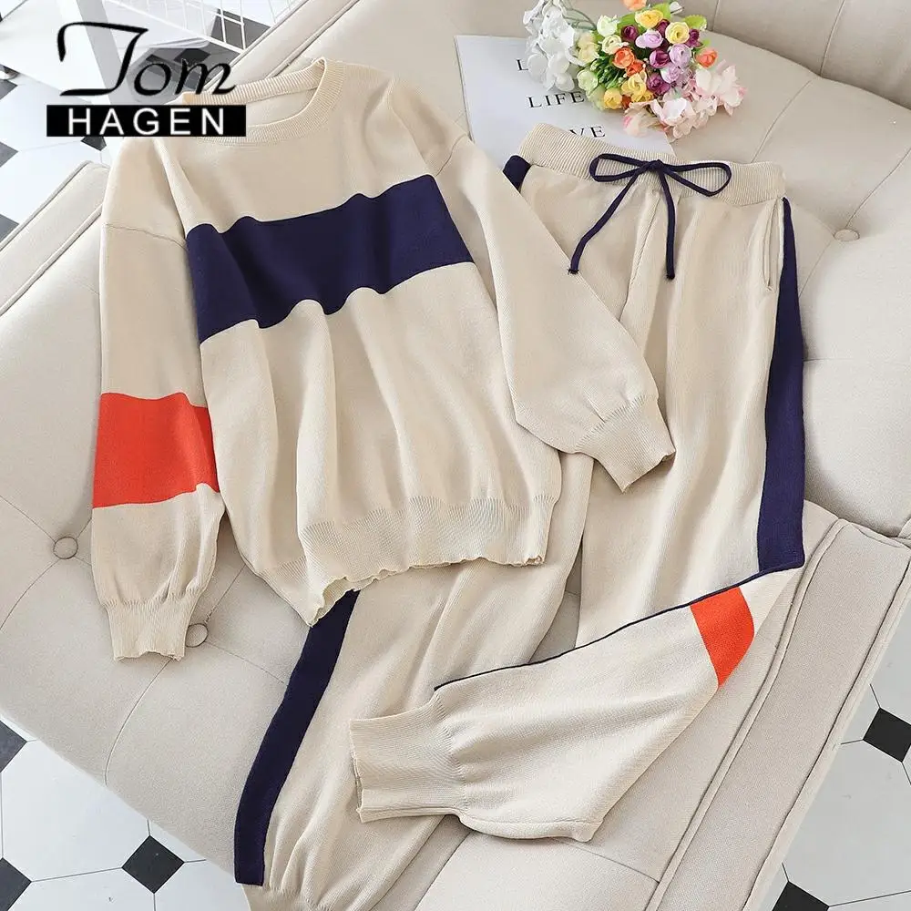 Женский спортивный костюм свободный осенний Трикотажный с длинным рукавом в