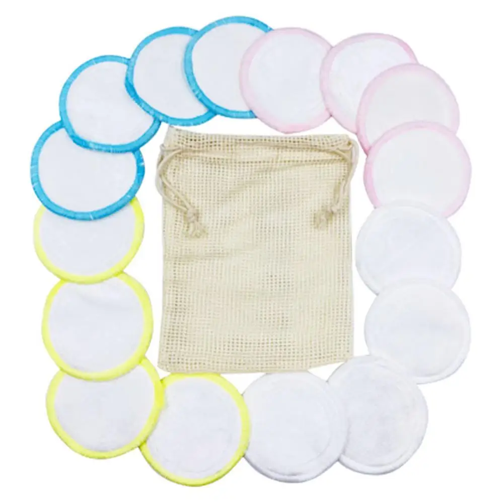 Compõem o Sopro de Pano de Algodão de Bambu Lavável das Almofadas do Removedor com Bolsa da Lavanderia Cuidados com a Pele Pces Reusável Toalhetes Rosto Olho Lábio Limpos 12 – 16