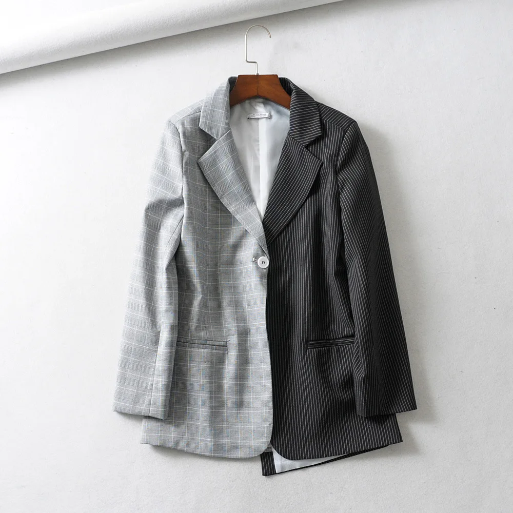 

2019 Spring New Style Western Style Casual Plaid Stripes One-Button Suit Coat