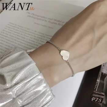 

WANTME Fashion Real 925 Sterling Silver Glossy Love Heart Chain Bracelet for Women Party Wedding Jewelry Teen Birthday Gift 2020