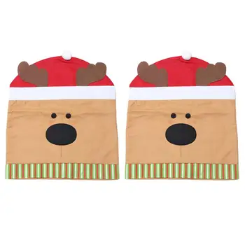

2 Pcs Christmas Chair Cover Cartoon Chair Cap Home Kitchen Dining Chair Slipcover Xmas Dinner Table Chair Decoration