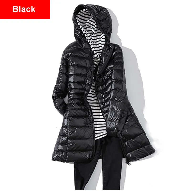 Black Hooded Зимняя женская куртка размера плюс 5XL 6XL 7XL с капюшоном, пуховики средней длины, ультра-светильник, пуховик с капюшоном, осенняя парка - Цвет: Black Hooded