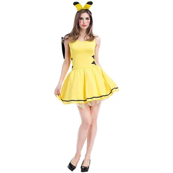 

Pikachu Cosplay Fancy Dress Costume Unwavering Adorable Women Bright Yellow Catch Me Honey Pokeman Go Game Charater Masquerade