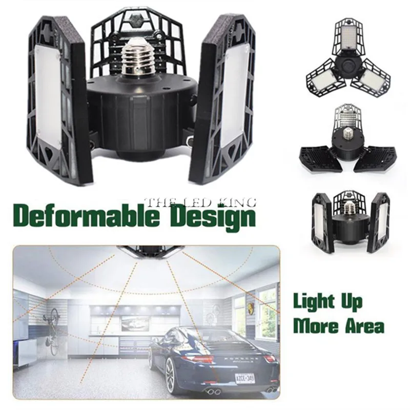 LED Garage Light Motion Sensor Deformable Ceiling For Home Warehouse Workshop AC85-265V Folding 3-Leaf Deformation Lamp | Лампы и