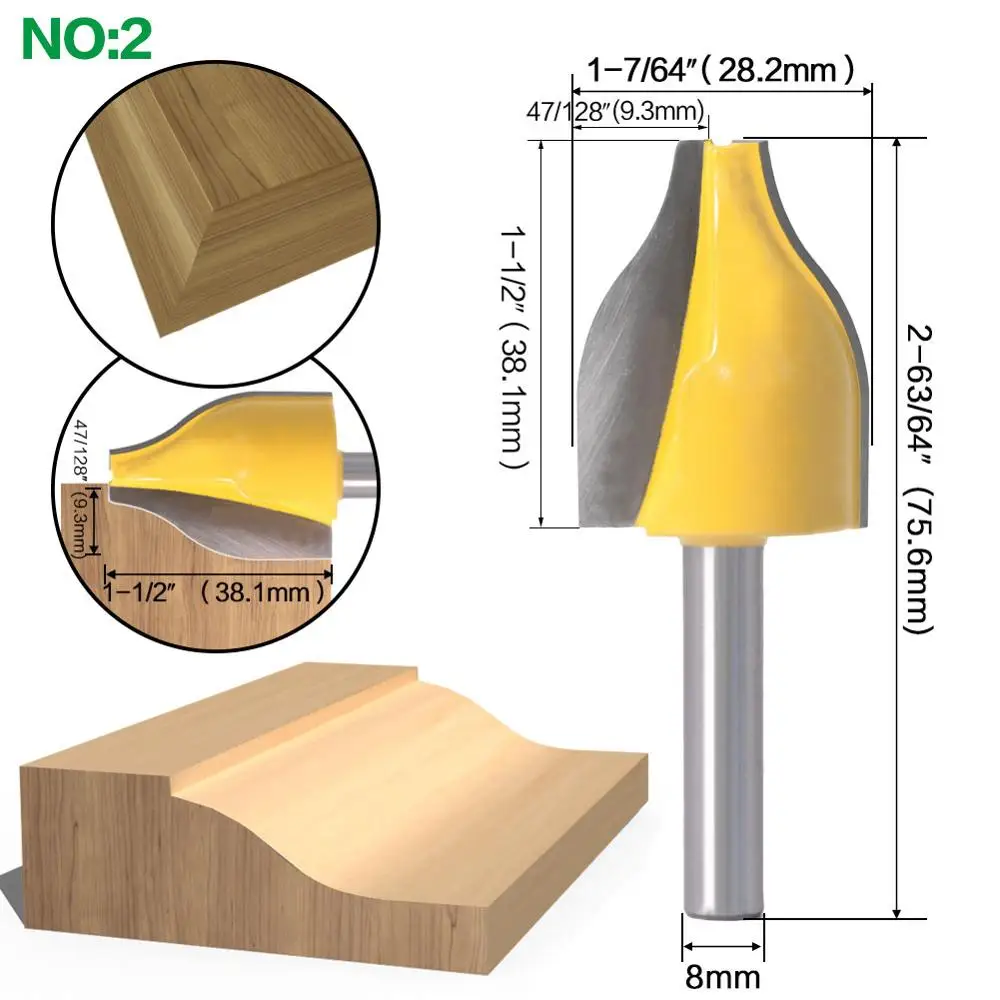 1 шт. 8 мм хвостовик панели рейзер маршрутизатор бит-вертикальные-Ogee бусина-Резак Деревообрабатывающие биты Дерево Фрезерный резак - Длина режущей кромки: NO2