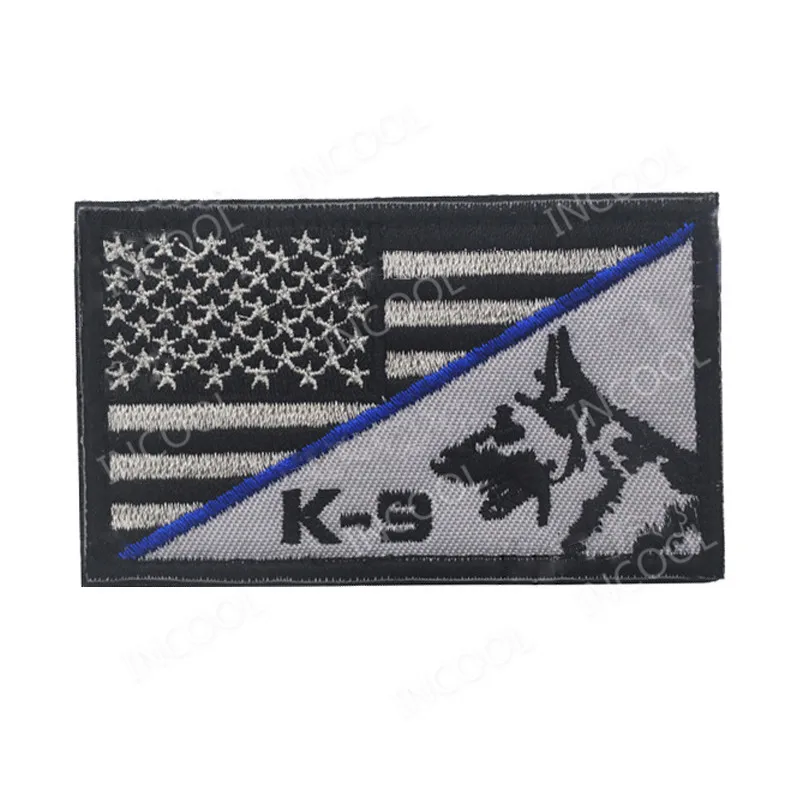 Thin Blue Line K9 Infrared IR Reflective Service Dog Rescue Embroidery Patch Military Tactical Patches Emblem Embroidered Badges 