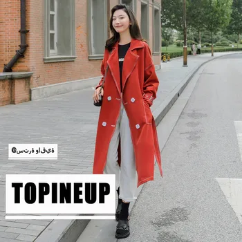 

2019 New Spring Women Double Breasted Loose Knee-high Student Chic Female Solid Color Slim Belt Trench Coat