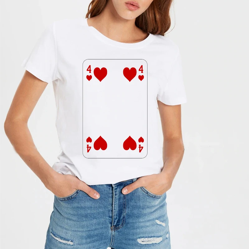 

t-shirts playing cards heart 4 summer top harajuku Poker card 4 t shirt women korean 90s aesthetic clothes tops tshirt kpop