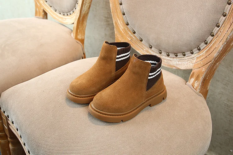 Comfortable Girls Shoes Genuine Leather Martin Boots Autumn Winter Boys Shoes Suede Children Boots Solid Color Slip Kids Boots