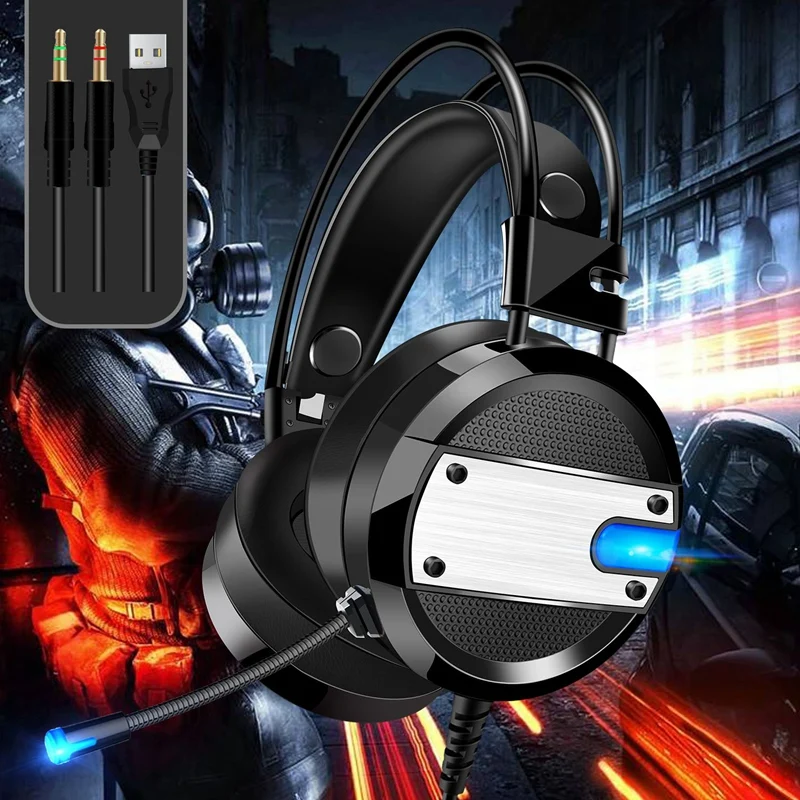 Wired Gamer Headset Deep Bass Gaming Headphones with Microphone LED Light for PC Laptop Computer