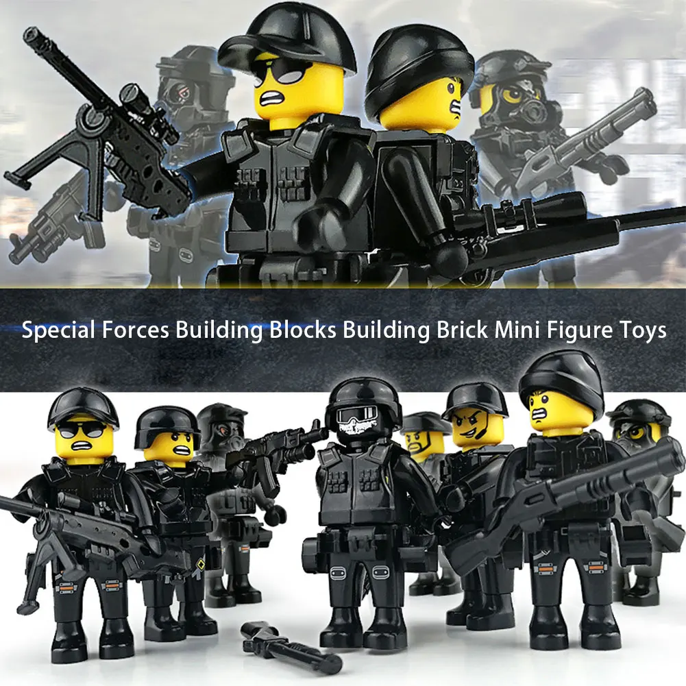 Маленькая частица строительный блок игрушка SWAT Фигурка инструмент разбросанная тележка посылка сумка легко носить с собой черный полицейский с автомобилем