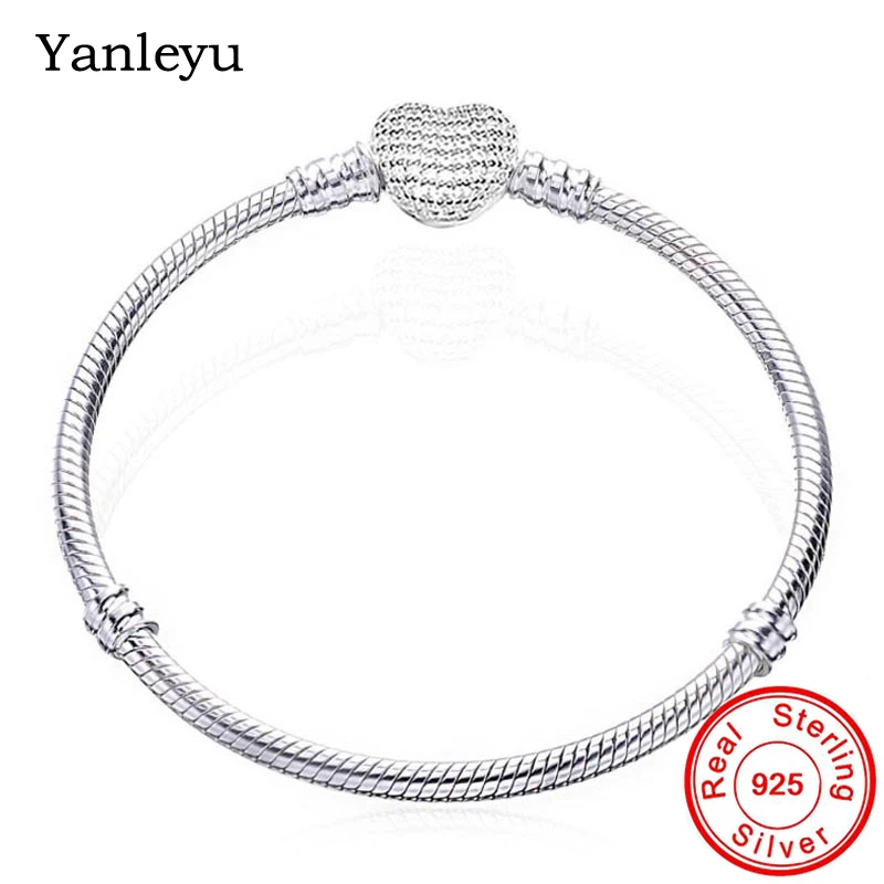 Yanleyu стерлингового серебра 925 браслет, великолепный браслет сердце змея цепь базовые браслеты сковорода для женщин DIY Ювелирные изделия PB040