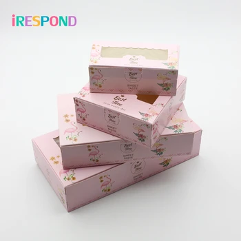 

10PCS Gift Packaging Box With Pvc Window Flamingo Pink Decoration Party Favor Paper Display Package Box Cake Gift Boxes Wedding