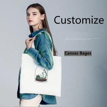 

Canvas Bags Reusable Shopping Bags Women Lady Handbags Shoulder Tote Bag with pocket Plant series printing canvas bag