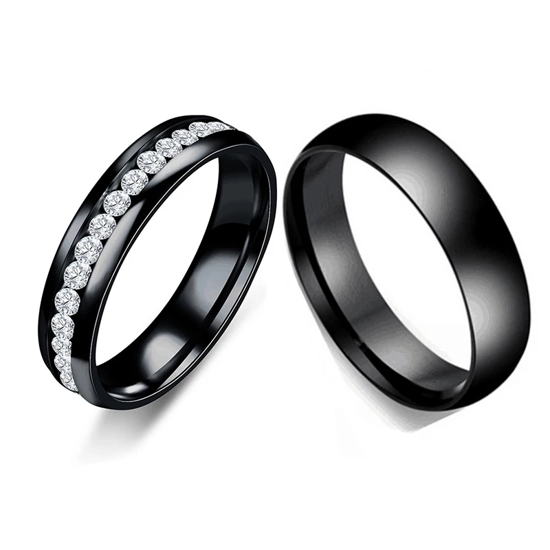 Gold Color Lover Crystal Stainless Steel Rings for Men Women Wedding Band Custom Engrave Name Charm Gift