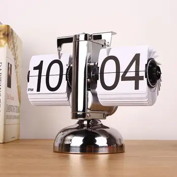 

Retro Modern Digital Auto Flip Single Stand Metal Desk Table Clock White