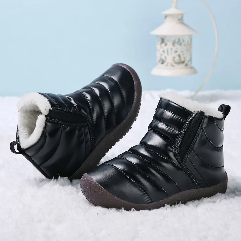 Winter Boots Girls Waterproof Snow Shoes Kids Toddler Keep Warm Children For Girl Boys Boots Ankle Winter Baby Shoe Buty - Цвет: Black