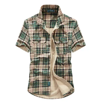 

Summer Short Sleeve Shirt Men's loose cotton plaid summer Top Men's thin casual half sleeve shirt