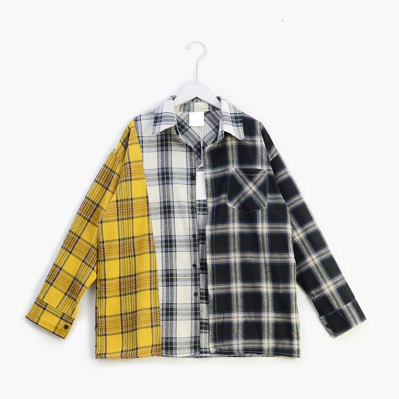 

Oversized Loose Womens Tops Plaid Women Shirts And Blouses Turn-down Collar Long Sleeve Spring Autumn Blouses Woman 2019
