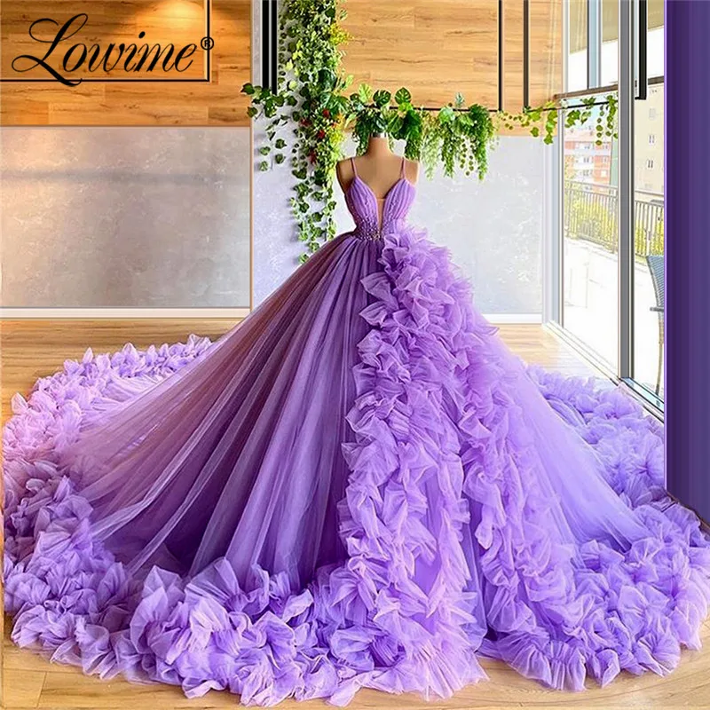 Amazing Long Cloud Prom Dresses Ruffles Tiered Evening Dress 2020 Puffy ...