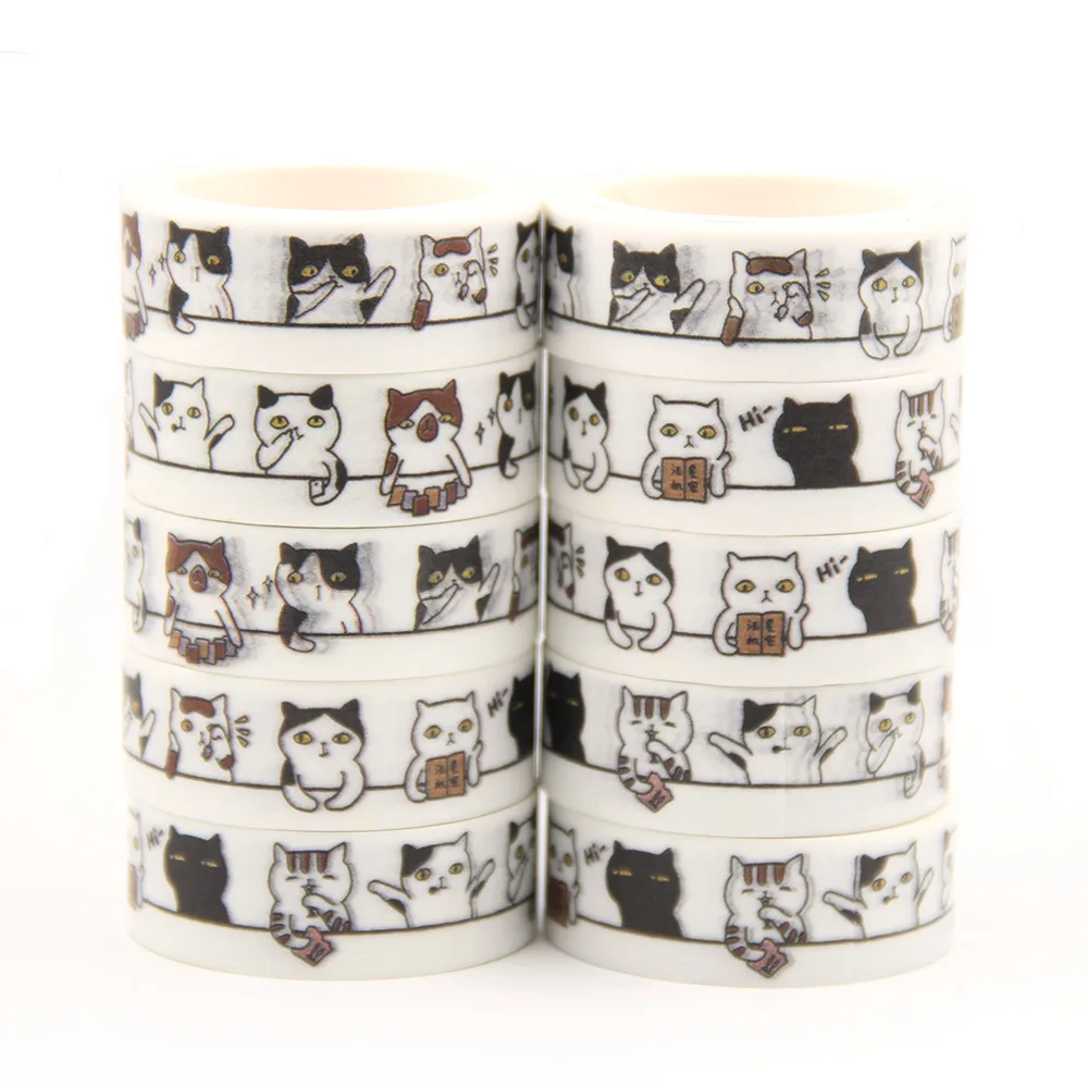 

10PCS/lot 15MM*5M Cute Kawaii Adorable Cat Adhesive Paper Washi Tape Masking Tape DIY Scrapbooking Stick Label