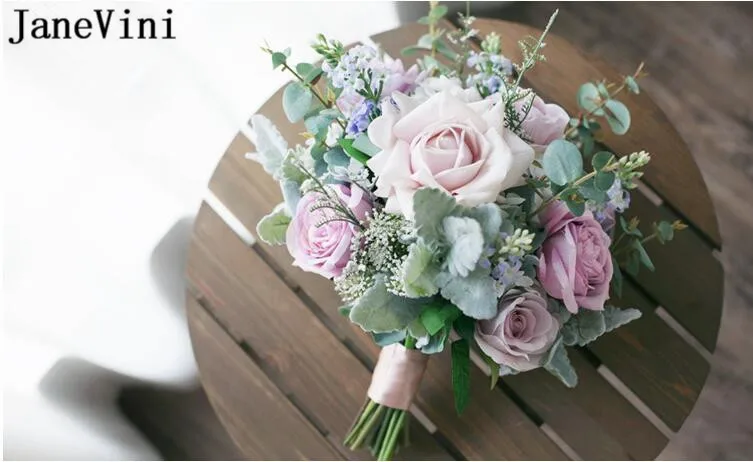 JaneVini Boquet Sposa фиолетовые Свадебные Цветочные букеты Morandi цвета шелковые розы Пион Свадебный букет невесты Peonias Ramo Novia