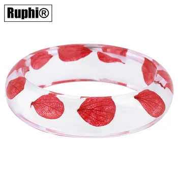 

Cool Lucite Cuff Bangle Bracelet with Hydrangea Dried Flower Women's Summer Autumn jewelry