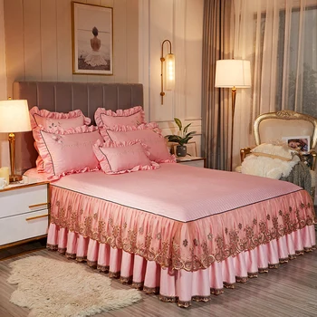 

Romantic Bed Skirt Non-slip Fitted Sheet Cover Bedspread Chiffon Bed Sheet for Wedding Decoration Bed Cover with Elastic Band