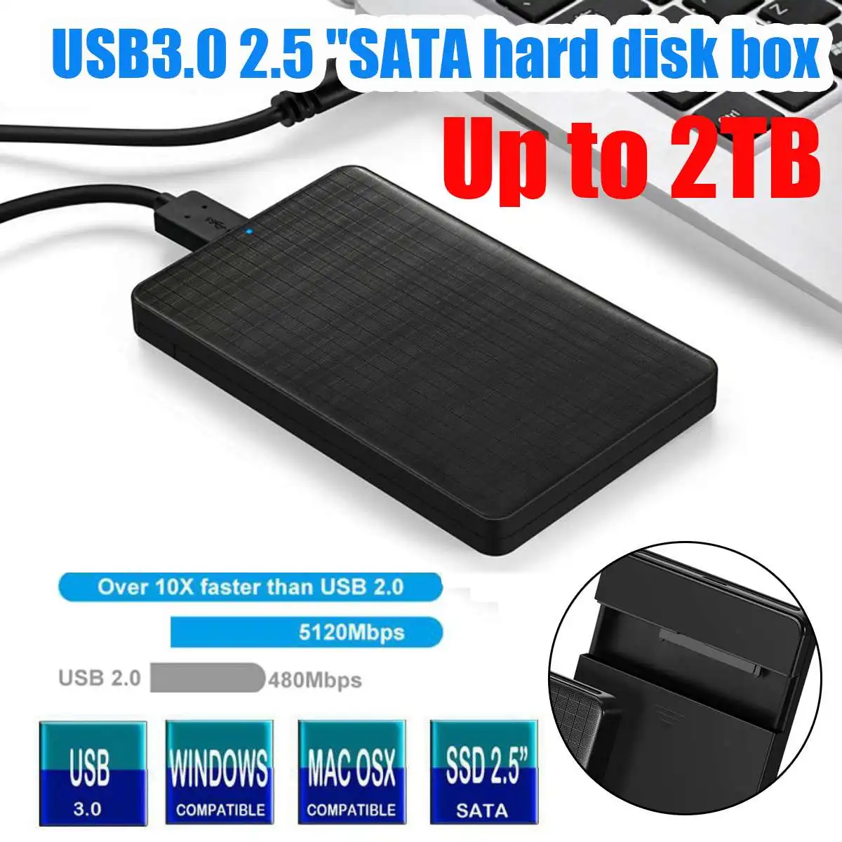 2 ТБ HDD чехол 2," SATA для USB 3,0 адаптер жесткий диск Корпус для SSD диск чехол HDD коробка USB 2,0 HD внешний HDD корпус