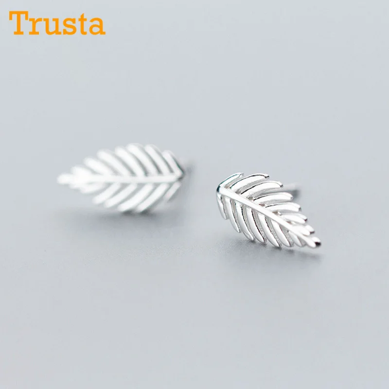 Trusta 925 пробы серебряные женские модные крошечные серьги-гвоздики с листочками 13 мм X 7 мм подарок для школьниц и дочек DS795