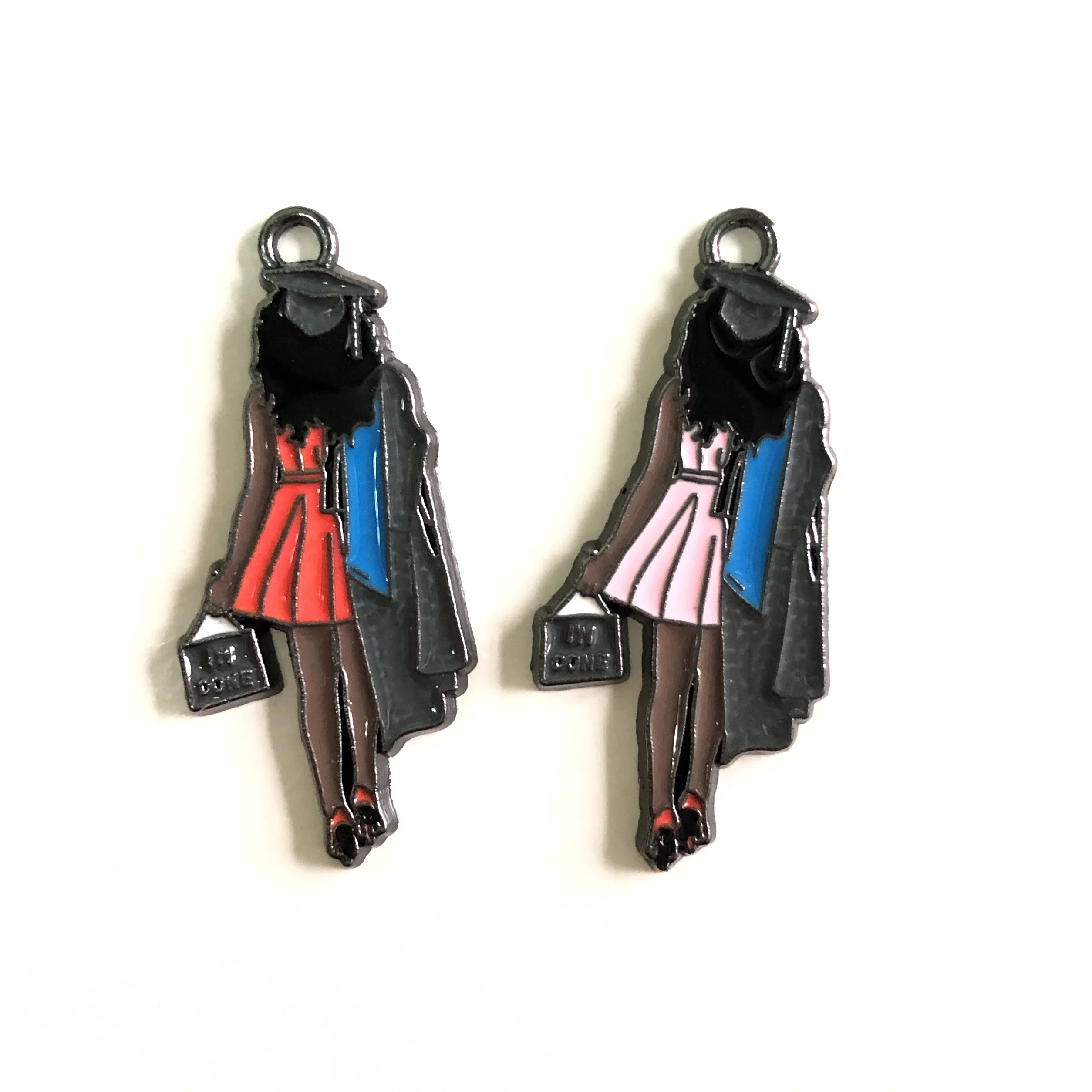 10pcs Graduation Afro African Black Girl Enamel Charm for Women Bracelet Necklace Keychain Making Jewelry Findings DIY Wholesale