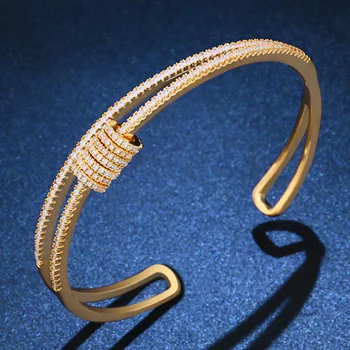 

Zlxgirl Europe fashion Design Classic Metal micro pave setting bangle wedding bracelet bridal jewelry