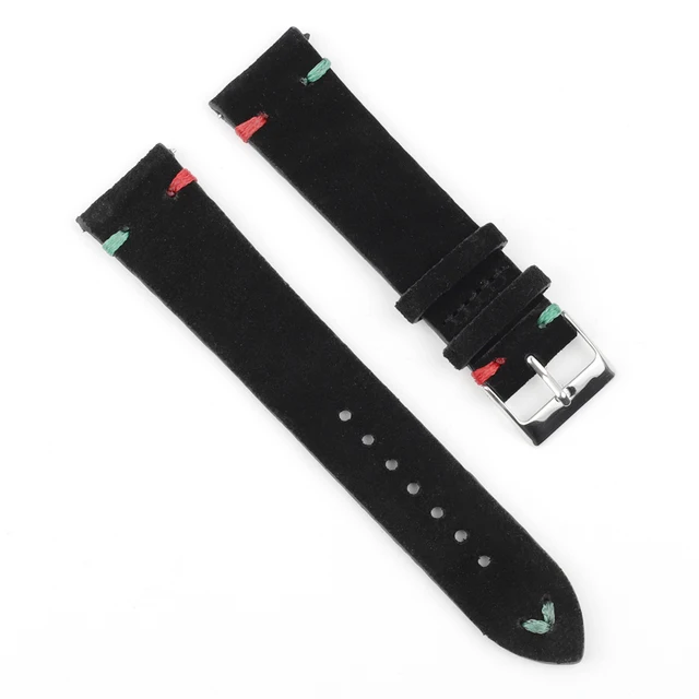High Quality Suede Leather Vintage Watch Straps Blue Watchbands Replacement Strap for Watch Accessories 18mm 20mm 22mm 24mm Black-Red Green Line